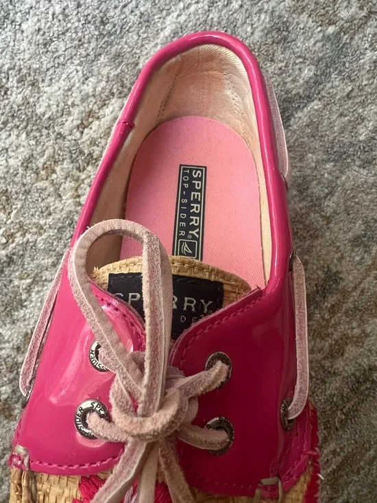 Sperry Hot Pink Floral Embroidered Canvas & Patent Boat Shoes - Picture 4 of 10